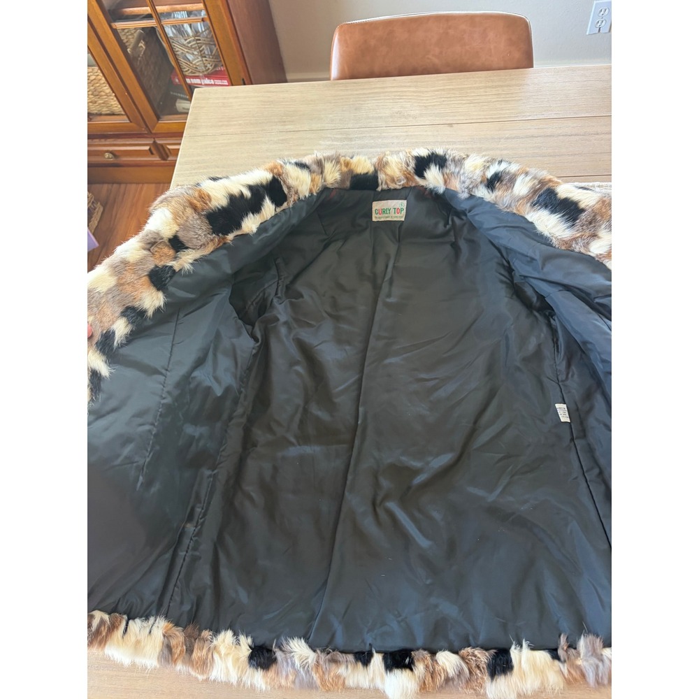 vintage 70s patchwork rabbit fur jacket mid-century Curly Top Hong Kong mob wife - Picture 11 of 11